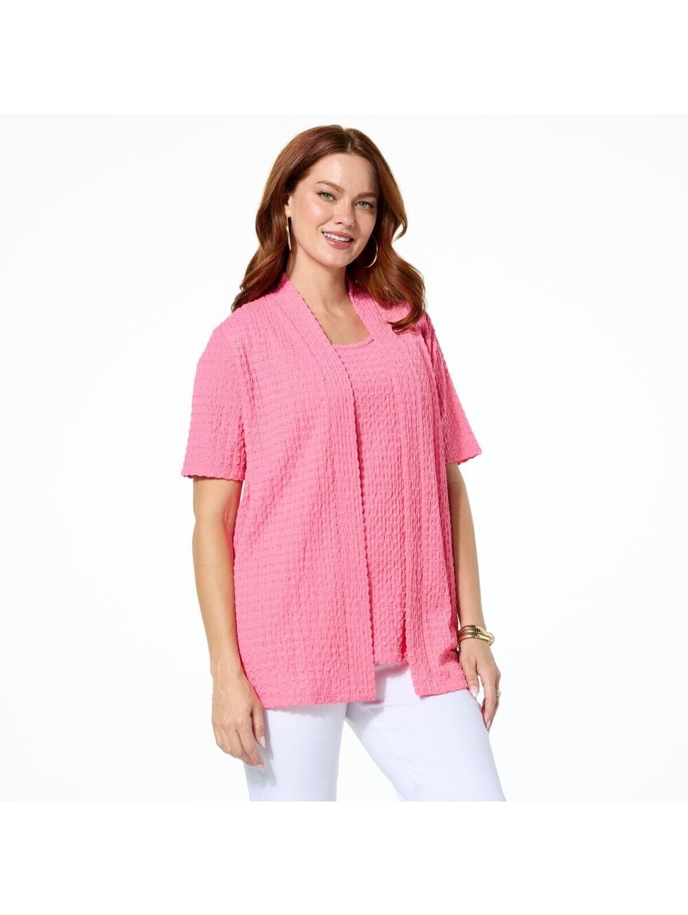 #CP4071 HSN Antthony Short-Sleeve Textured Plissé Cardigan Size L